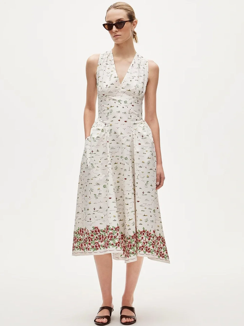 J Crew V-Neck Dress in Map Print NWT